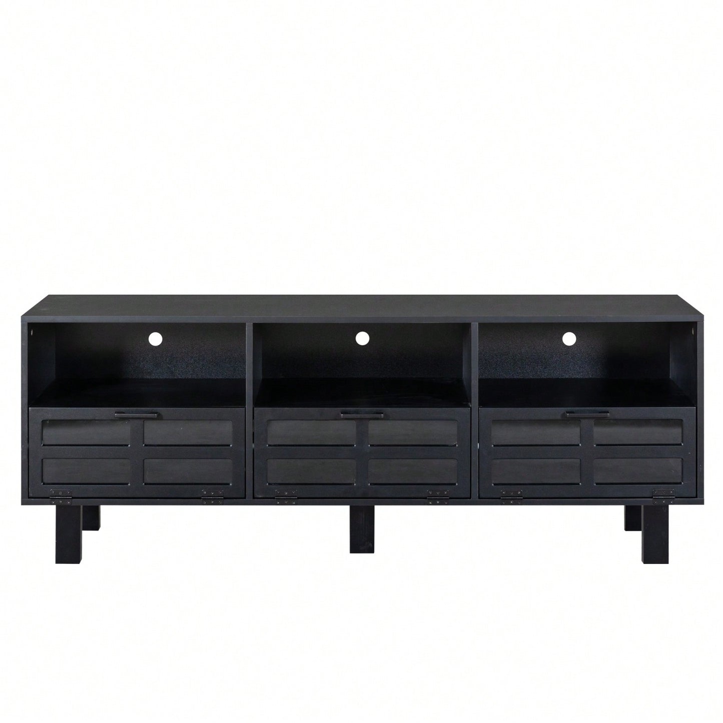 Stylish American Country TV Stand with Glass Doors and Birch Legs for 65-Inch TVs Large Storage Space Fusion Design