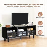 Stylish American Country TV Stand with Glass Doors and Birch Legs for 65-Inch TVs Large Storage Space Fusion Design