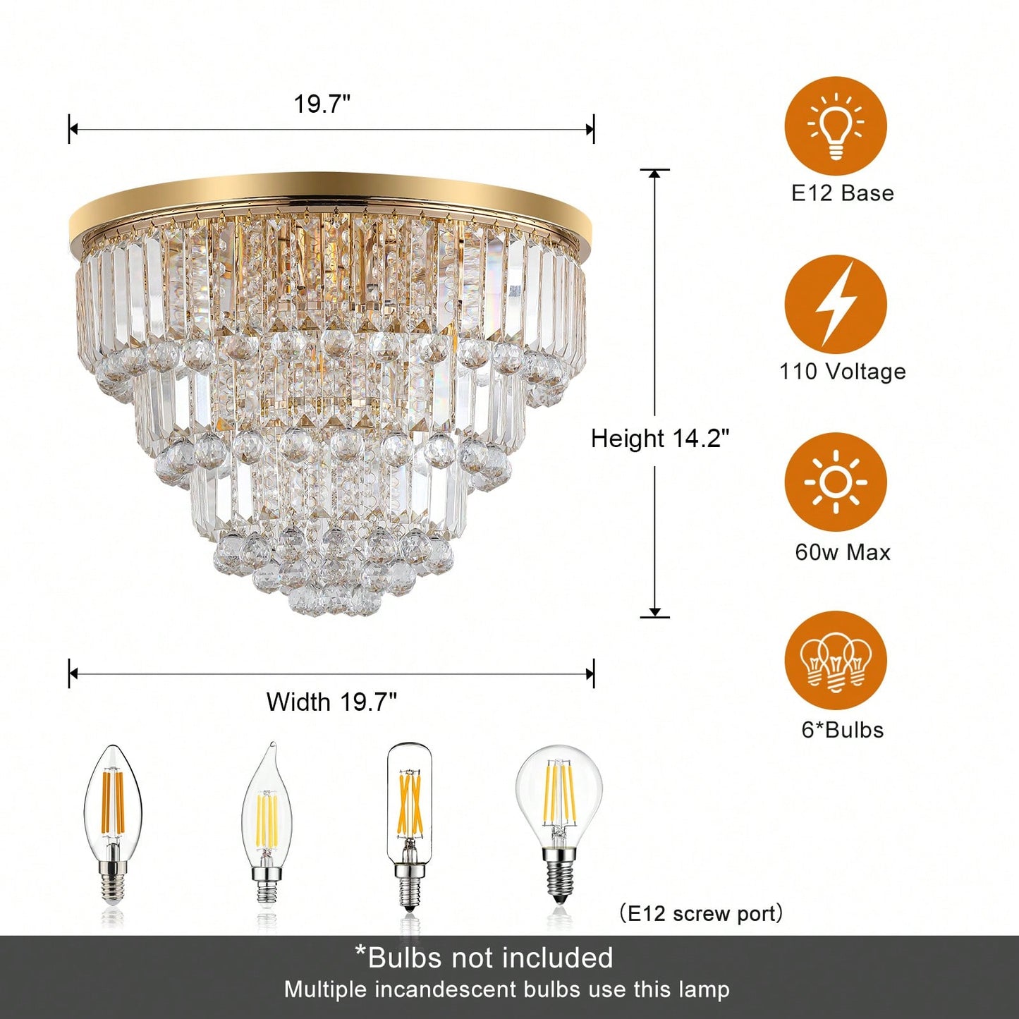 Luxury Modern Crystal Chandelier for Living Room Bedroom Elegant K9 Crystal Metal Frame 14.2x19.7 Bulbs Not Included Home Decor Gift