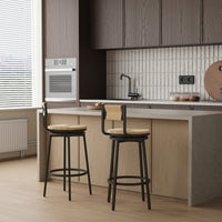 Rustic Swivel Bar Stools Set of 2 Handwoven Back and Seat 360° Counter Chairs for Kitchen Island Black Frame 220lb Capacity
