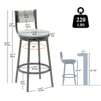 Rustic Swivel Bar Stools Set of 2 Handwoven Back and Seat 360° Counter Chairs for Kitchen Island Black Frame 220lb Capacity