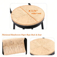 Rustic Swivel Bar Stools Set of 2 Handwoven Back and Seat 360° Counter Chairs for Kitchen Island Black Frame 220lb Capacity
