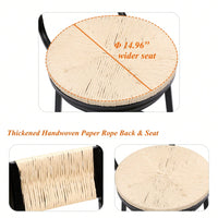Rustic Swivel Bar Stools Set of 2 Handwoven Back and Seat 360° Counter Chairs for Kitchen Island Black Frame 220lb Capacity