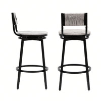 Rustic Swivel Bar Stools Set of 2 Handwoven Back and Seat 360° Counter Chairs for Kitchen Island Black Frame 220lb Capacity