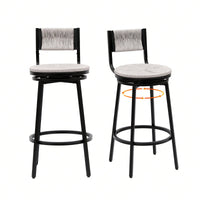 Rustic Swivel Bar Stools Set of 2 Handwoven Back and Seat 360° Counter Chairs for Kitchen Island Black Frame 220lb Capacity