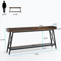 Extra Long Rustic Industrial Console Table For Living Room And Entryway, Narrow Hallway Bar Table - Brown+Black, 70.87 Inch