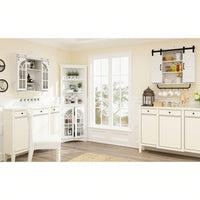 Tall White Corner Storage Cabinet with Adjustable Shelves and Doors for Living Room Office or Dining Room