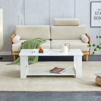 Elegant Double Layer White MDF Coffee Table for Living Room Bedroom Study Easy Assembly Stylish Home Decor