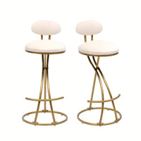 Stylish Velvet Round Bar Stools Set of 2 with Back for Dining Room Kitchen Island Comfortable Seating Durable Metal Frame Easy Assembly