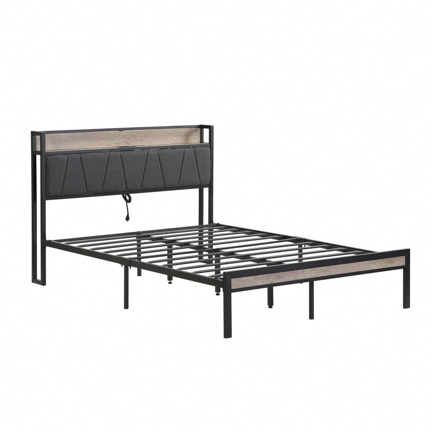 Modern Queen Size Metal Platform Bed Frame with Upholstered Storage Headboard and Footboard No Box Spring Required Durable Steel Structure