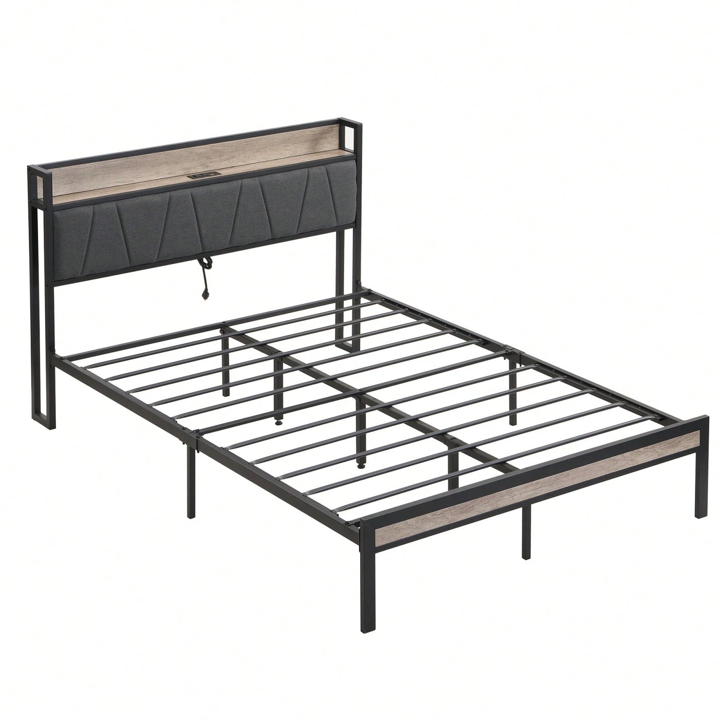 Modern Queen Size Metal Platform Bed Frame with Upholstered Storage Headboard and Footboard No Box Spring Required Durable Steel Structure