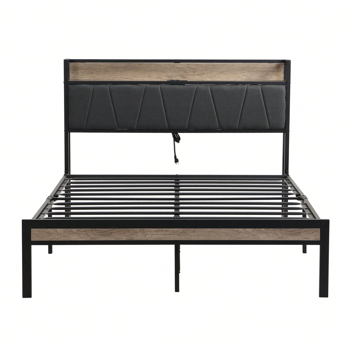 Modern Queen Size Metal Platform Bed Frame with Upholstered Storage Headboard and Footboard No Box Spring Required Durable Steel Structure