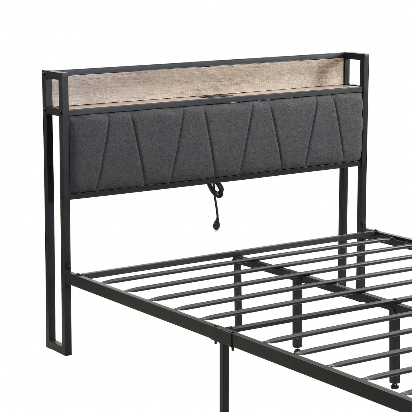 Modern Queen Size Metal Platform Bed Frame with Upholstered Storage Headboard and Footboard No Box Spring Required Durable Steel Structure