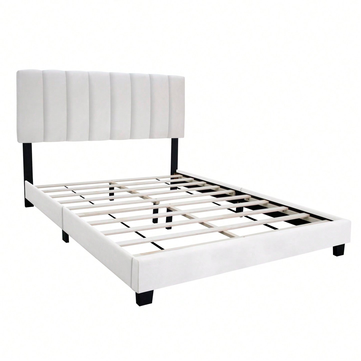 Modern Queen Size Upholstered Bed Frame with Adjustable Chenille Headboard Sturdy Wood No Box Spring Needed