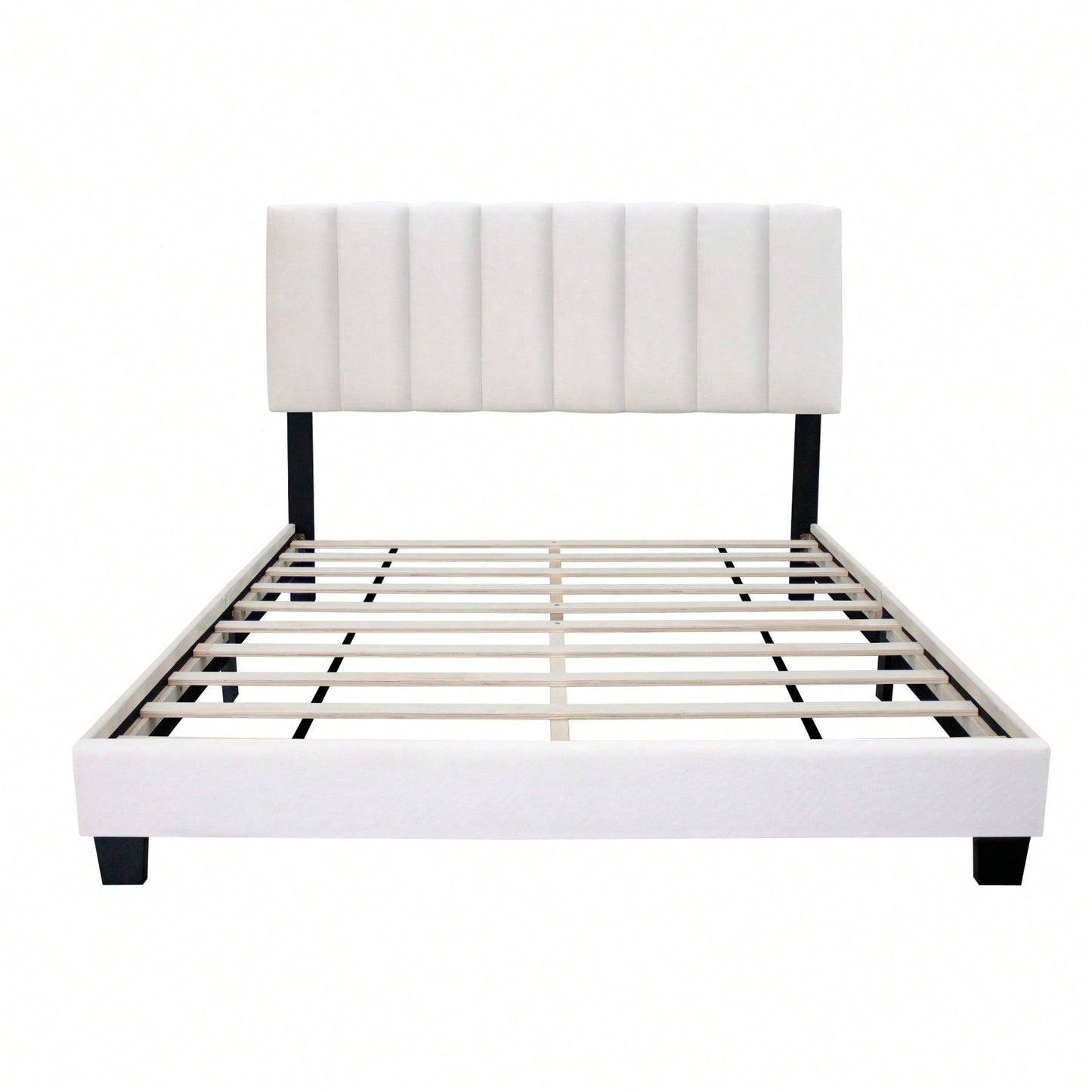 Modern Queen Size Upholstered Bed Frame with Adjustable Chenille Headboard Sturdy Wood No Box Spring Needed