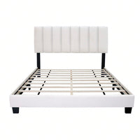 Modern Queen Size Upholstered Bed Frame with Adjustable Chenille Headboard Sturdy Wood No Box Spring Needed