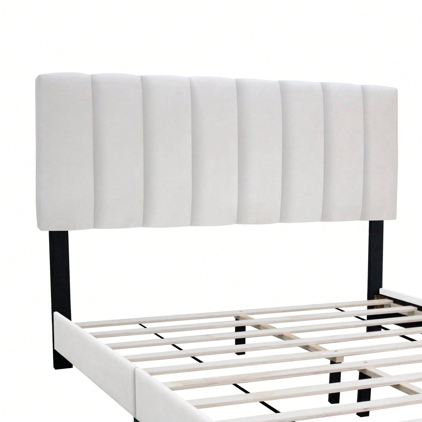 Modern Queen Size Upholstered Bed Frame with Adjustable Chenille Headboard Sturdy Wood No Box Spring Needed