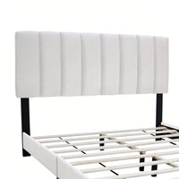 Modern Queen Size Upholstered Bed Frame with Adjustable Chenille Headboard Sturdy Wood No Box Spring Needed