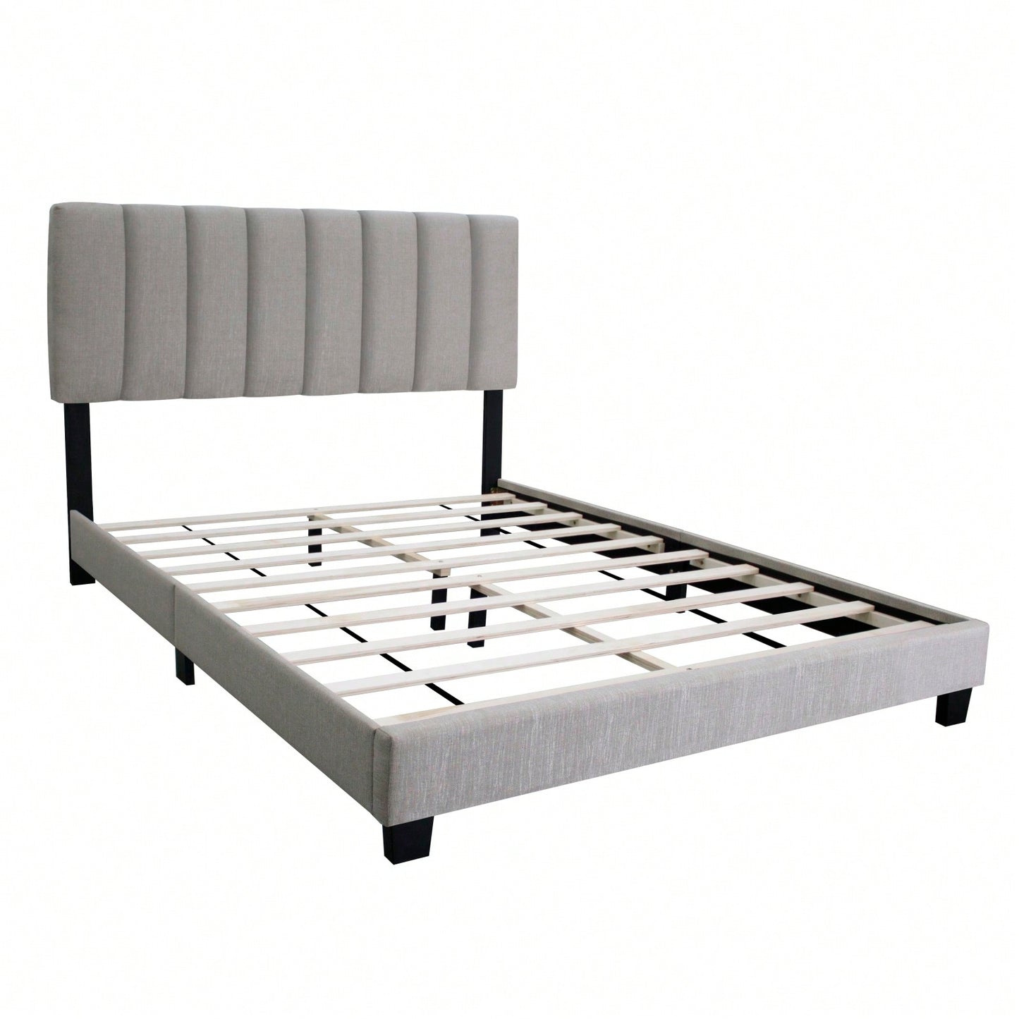 Modern Queen Size Upholstered Bed Frame with Adjustable Chenille Headboard Sturdy Wood No Box Spring Needed