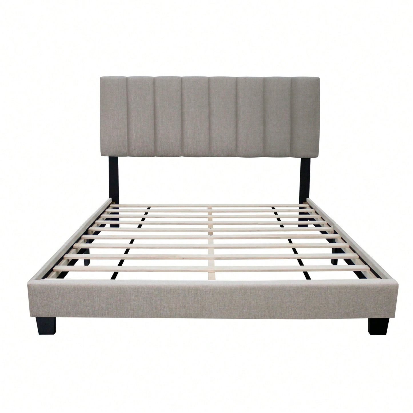 Modern Queen Size Upholstered Bed Frame with Adjustable Chenille Headboard Sturdy Wood No Box Spring Needed