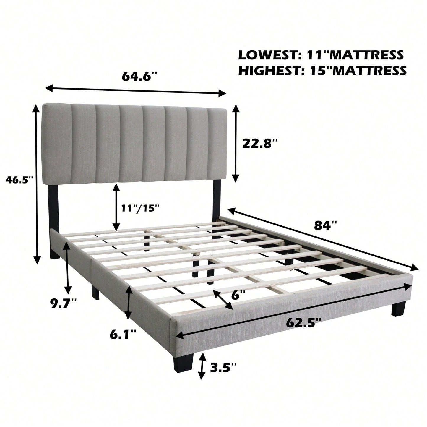 Modern Queen Size Upholstered Bed Frame with Adjustable Chenille Headboard Sturdy Wood No Box Spring Needed