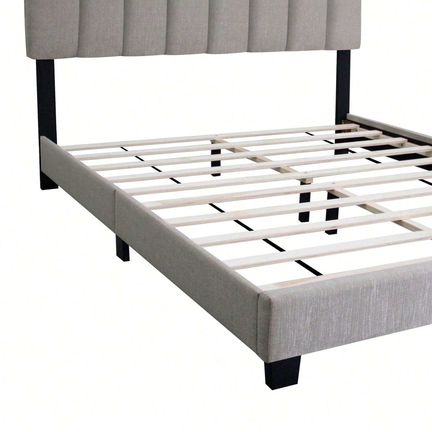 Modern Queen Size Upholstered Bed Frame with Adjustable Chenille Headboard Sturdy Wood No Box Spring Needed