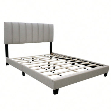 Modern Queen Size Upholstered Bed Frame with Adjustable Chenille Headboard Sturdy Wood No Box Spring Needed