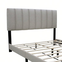 Modern Queen Size Upholstered Bed Frame with Adjustable Chenille Headboard Sturdy Wood No Box Spring Needed