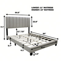 Modern Queen Size Upholstered Bed Frame with Adjustable Chenille Headboard Sturdy Wood No Box Spring Needed