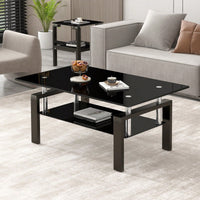 Stylish 2-Tier Tempered Glass Coffee Table for Living Room Office Bedroom Lightweight Durable Easy Assembly 39.37x23.62x17.72