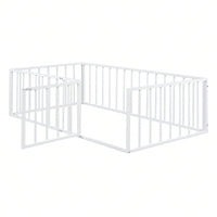 Twin Size Metal Floor Bed Frame with Fence and Door Sturdy Durable Fun Design Easy Assembly Ideal for Play Space
