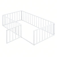 Twin Size Metal Floor Bed Frame with Fence and Door Sturdy Durable Fun Design Easy Assembly Ideal for Play Space