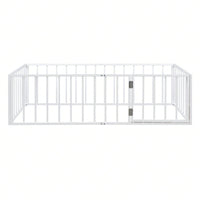 Twin Size Metal Floor Bed Frame with Fence and Door Sturdy Durable Fun Design Easy Assembly Ideal for Play Space