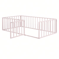 Twin Size Metal Floor Bed Frame with Fence and Door Sturdy Durable Fun Design Easy Assembly Ideal for Play Space