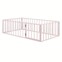 Twin Size Metal Floor Bed Frame with Fence and Door Sturdy Durable Fun Design Easy Assembly Ideal for Play Space
