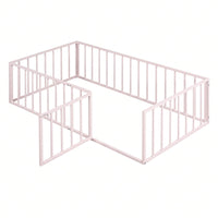 Twin Size Metal Floor Bed Frame with Fence and Door Sturdy Durable Fun Design Easy Assembly Ideal for Play Space
