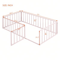 Twin Size Metal Floor Bed Frame with Fence and Door Sturdy Durable Fun Design Easy Assembly Ideal for Play Space