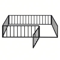 Twin Size Metal Floor Bed Frame with Fence and Door Sturdy Durable Fun Design Easy Assembly Ideal for Play Space