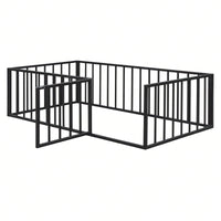 Twin Size Metal Floor Bed Frame with Fence and Door Sturdy Durable Fun Design Easy Assembly Ideal for Play Space