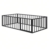 Twin Size Metal Floor Bed Frame with Fence and Door Sturdy Durable Fun Design Easy Assembly Ideal for Play Space