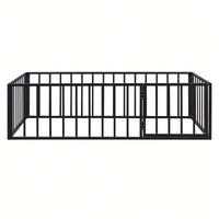 Twin Size Metal Floor Bed Frame with Fence and Door Sturdy Durable Fun Design Easy Assembly Ideal for Play Space