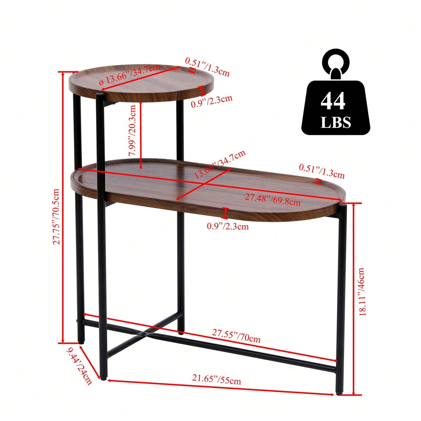 Modern Oval Coffee Table with Storage Tray 2 Tier Wooden Side Table for Living Room Child-Safe Design