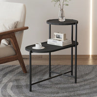 Modern Oval Coffee Table with Storage Tray 2 Tier Wooden Side Table for Living Room Child-Safe Design