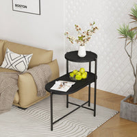 Modern Oval Coffee Table with Storage Tray 2 Tier Wooden Side Table for Living Room Child-Safe Design