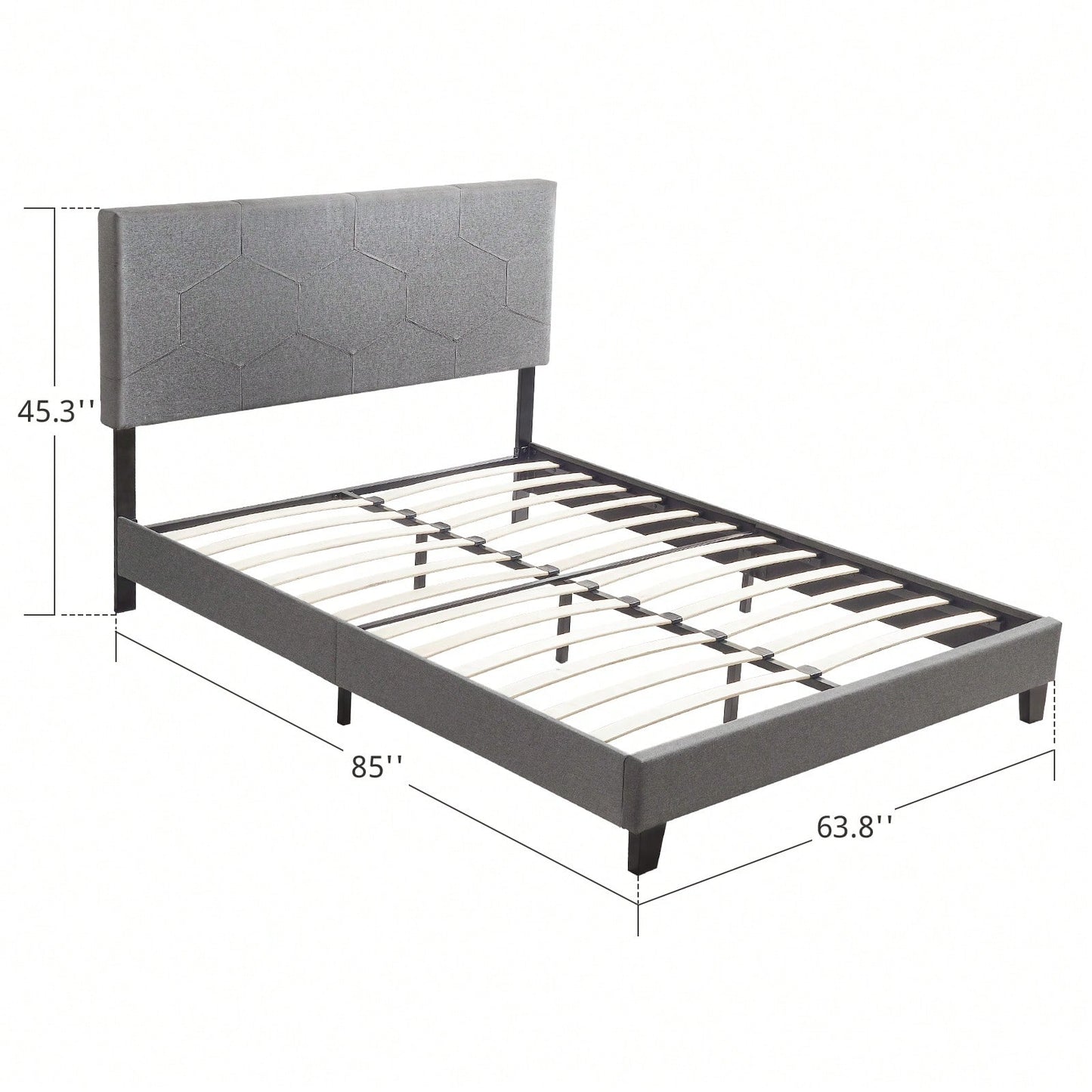 Modern Grey Queen Size Upholstered Platform Bed Frame with Wood Slat Support No Box Spring Needed Easy Assembly