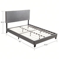 Modern Grey Queen Size Upholstered Platform Bed Frame with Wood Slat Support No Box Spring Needed Easy Assembly