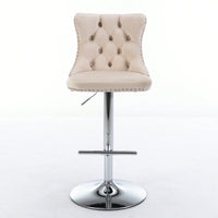 Set of 2 Adjustable Velvet Bar Stools with Backrest Chrome Base Comfortable Tufted Design for Kitchen Island and Home Pub