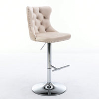Set of 2 Adjustable Velvet Bar Stools with Backrest Chrome Base Comfortable Tufted Design for Kitchen Island and Home Pub
