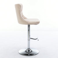 Set of 2 Adjustable Velvet Bar Stools with Backrest Chrome Base Comfortable Tufted Design for Kitchen Island and Home Pub