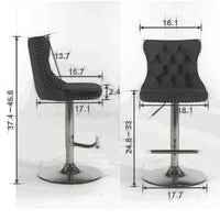 Set of 2 Adjustable Velvet Bar Stools with Backrest Chrome Base Comfortable Tufted Design for Kitchen Island and Home Pub
